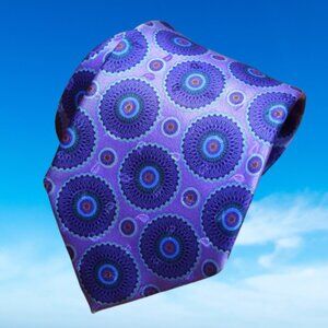 $390 Ermenegildo Zegna Baby Blue Aqua Lavender Medallion Paisley Silk Tie Italy